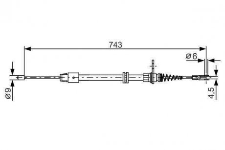 Трос стояночного тормоза задний левая/правая (743мм/602мм) MERCEDES C (C204), CLS (C218), CLS SHOOTING BRAKE (X218), ET-MODEL (S212), E (W212) 1.8-6.2 01.0 BOSCH 1987482329 (фото 1)