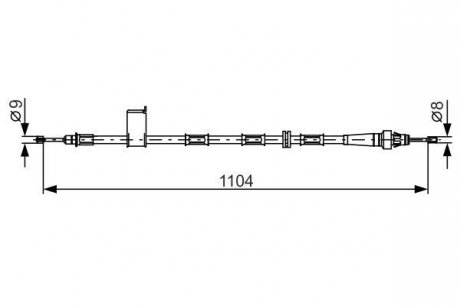 Трос стояночного тормоза левого (1104мм) JEEP GRAND CHEROKEE II 2.7D-4.7 10.98-09.05 BOSCH 1987482364