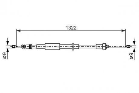 Трос стоянкових гальм ліва (1322мм/1210мм) RENAULT CLIO III, MODUS 1.2-2.0 09.04- BOSCH 1987482385 (фото 1)