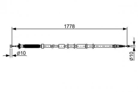 Трос ручного тормоза задний левый (1778мм) FIAT 500L 0.9-1.6D 09.12- BOSCH 1987482509