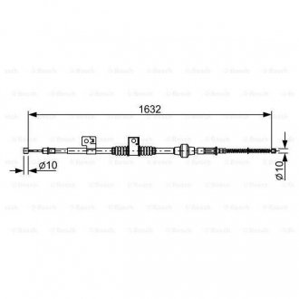 Трос стояночных тормозов правая (1632мм) MITSUBISHI ASX III, OUTLANDER II 1.8D-2.4 11.06- BOSCH 1987482519 (фото 1)