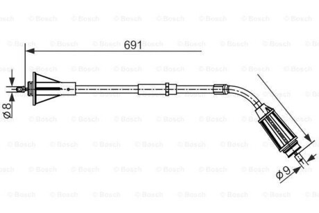 Трос стоянкових гальм права (691мм) VOLVO S80 II 1.6D-4.4 03.06- BOSCH 1 987 482 555