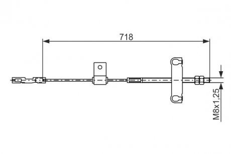 Трос стояночных тормозов средний (718мм) FORD TRANSIT 2.0D 08.00-05.06 BOSCH 1 987 482 877 (фото 1)