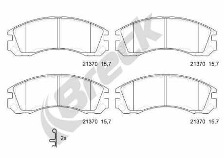 Фото автозапчастини комплект гальмівних колодок спереду MITSUBISHI ECLIPSE II, ECLIPSE III, OUTLANDER I, OUTLANDER III, PAJERO SPORT I 2.0/2.4/3.0 12.95- BRECK 21370 00 701 00