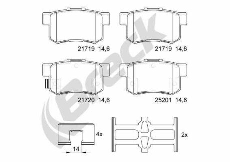 Фото автозапчасти комплект тормозных колодок задних FIAT SEDICI; HONDA INTEGRA, S2000; SUZUKI SWIFT III, SX4 1.5-2.2 02.02- BRECK 21720 00 704 00 (фото 1)