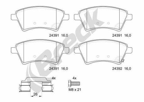 Фото автозапчасти комплект тормозных колодок передний FIAT SEDICI; SUZUKI SX4 1.5-2.0D 06.06- BRECK 24391 00 701 00