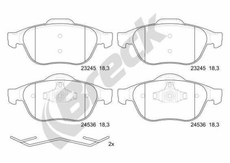 Фото автозапчасти комплект тормозных колодок передний RENAULT GRAND SCENIC II, SCENIC II 1.5D/1.9D/2.0D 06.03-01.09 BRECK 24536 00 701 00