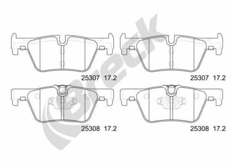 Фото автозапчастини комплект гальмівних колодок задніх BMW 1 (F20), 1 (F21), 2 (F22, F87), 2 (F23), 3 (F30, F80), 3 (F31), 3 GRAN TURISMO (F34), 4 (F32, F82), 4 (F33, F83), 4 GRAN COUPE (F36) 1.5-2.0H 07.11- BRECK 25307 00 704 00