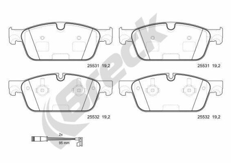 Фото автозапчастини керамічні гальмівні колодки передня MERCEDES GL (X166), GLE (C292), GLE (W166), GLS (X166), M (W166) 2.2D-5.5 06.11-10.19 BRECK 25531 00 552 00
