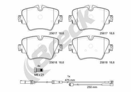 Фото автозапчастини комплект гальмівних колодок передня BMW 2 (F45), 2 GRAN COUPE (F44), 2 GRAN TOURER (F46), X1 (F48), X2 (F39); MINI CLUBMAN (F54), COUNTRYMAN (F60) 1.5-2.0D 11.13- BRECK 25617 00 701 00