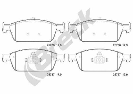 Фото автозапчастини комплект гальмівних колодок спереду FORD FOCUS III, KUGA II, TOURNEO CONNECT V408 NADWOZIE WIELKO, TRANSIT CONNECT, TRANSIT CONNECT V408/MINIVAN 1.0-2.0D 07.12- BRECK 25736 00 701 00