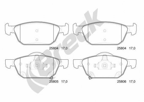 Комплект тормозных колодок передняя HONDA ACCORD VIII, CIVIC IX, CIVIC X 1.0-2.4 06.08- BRECK 25804 00 701 00