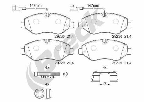 Фото автозапчастини колодки гальмівні nissan cabstar 06> перед 1-датчик BRECK 292290070310