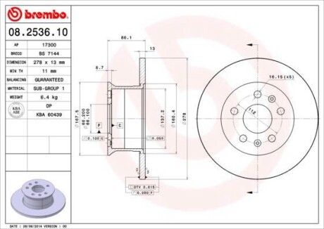 Гальмівний диск перед ліва/права Volkswagen TRANSPORTER II 1.6-2.0 08.68-07.79 BREMBO 08.2536.10