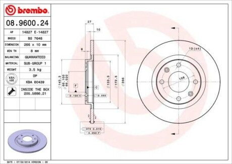 Фото автозапчасти тормозной диск перед левой/правой CITROEN BX 1.1-1.9D 10.82-12.94 BREMBO 08960024 (фото 1)