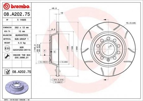 Гальмівний диск BREMBO 08.A202.75