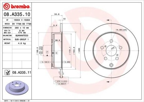 Фото автозапчасти тормозной диск, задний левая/правая (280mmx10mm) 04.03-11.08 BREMBO 08.A335.10