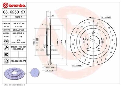 Фото автозапчасти tarcza ham. tył HYUNDAI BREMBO 08C2502X