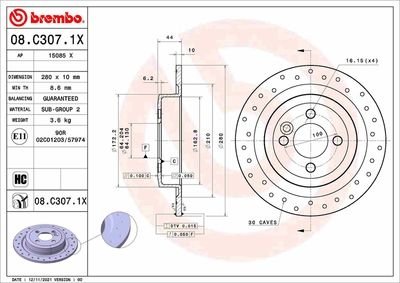 Фото автозапчасти tarcza ham. BREMBO 08C3071X