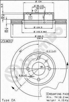 Фото автозапчасти тормозной диск перед левой/правой FIAT UNO 1.3/1.4/1.6 04.85-12.96 BREMBO 09.3023.20