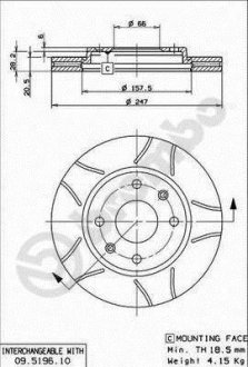 Тормозной диск, Max, Вентилируемый, Сквозные насечки, наружный диаметр 247 мм, толщина 20,4 мм, CITROEN AX, SAXO, XSARA, ZX 1.4-2.0 03.91-08.05 BREMBO 09.5196.75