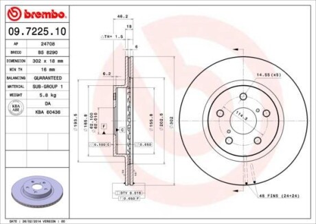 Фото автозапчасти тормозной диск перед левой/правой TOYOTA RAV 4 I 2.0 06.94-06.00 BREMBO 09.7225.10