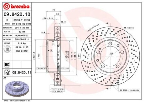 Фото автозапчасти тормозной диск перед левая PORSCHE 911, 911 TARGA 3.6/3.8 10.93-09.97 BREMBO 09.8420.11