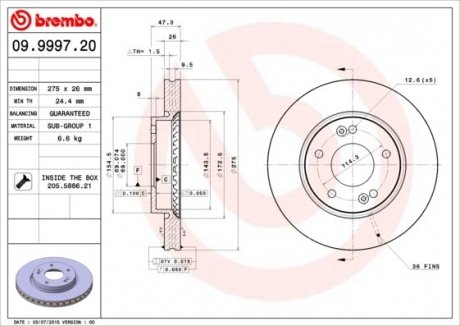 Фото автозапчасти tarcza ham. HYUNDAI ELANTRA III Saloon (XD) 03/00-09/06 / HYUNDAI ELANTR BREMBO 09999720