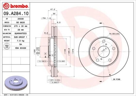 Фото автозапчасти тормозной диск перед левой/правой TOYOTA MR 2 II 2.0 12.89-05.00 BREMBO 09.A284.10