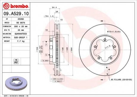Тормозной диск перед левая/правая FORD TRANSIT, TRANSIT TOURNEO 2.2D 04.06-08.14 BREMBO 09.A529.10