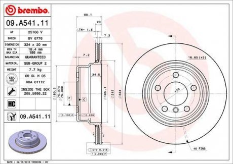 Гальмівний диск задній ліва/права (високовуглецевий; з гвинтами) BMW X5 (E53); SSANGYONG RODIUS I 3.2-4.8 10.01- BREMBO 09.A541.11