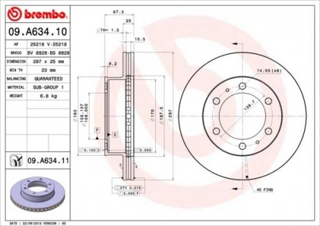 Тормозной диск передняя левая/правая TOYOTA HILUX VII 2.5D/3.0D 03.05-09.15 BREMBO 09.A634.11