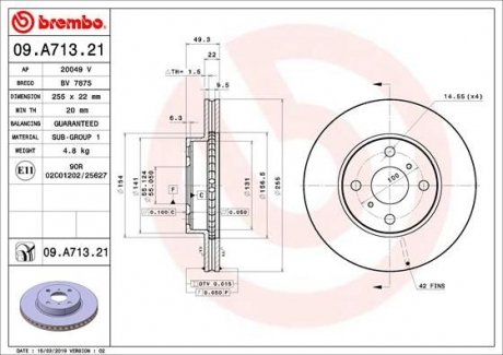 Фото автозапчасти тормозной диск передняя левая/правая TOYOTA COROLLA 2.0D 06.04-07.07 BREMBO 09.A713.21