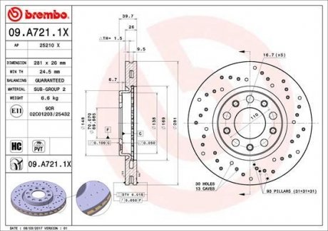 Гальмівний диск BREMBO 09.A721.1X