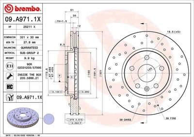 Фото автозапчастини гальмівні диски BREMBO 09A9711X