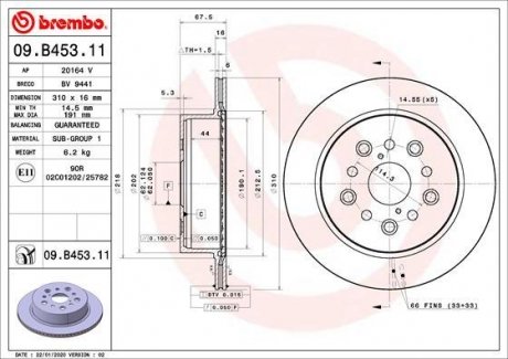 Тормозной диск задний левая/правая LEXUS GS, LS 3.0/4.0/4.3 12.89-08.06 BREMBO 09.B453.11 (фото 1)