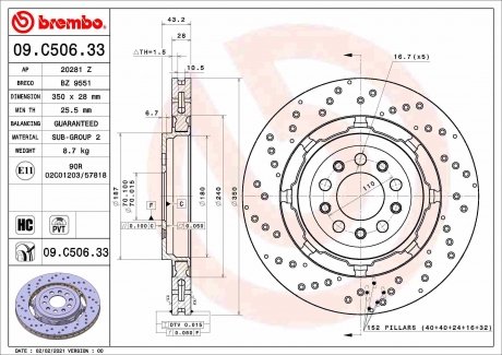 Фото автозапчасти тормозной диск задний левая/правая ALFA ROMEO GIULIA, STELVIO 2.9 10.15- BREMBO 09.C506.33