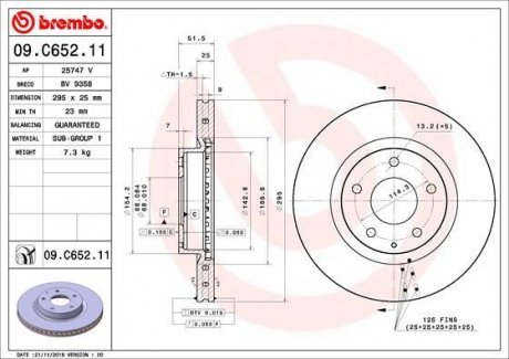 Гальмівний диск передня ліва/права MAZDA 3, CX-3 1.5D-2.5 07.13- BREMBO 09.C652.11 (фото 1)
