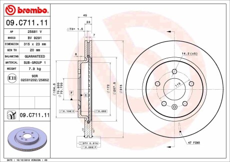 Фото автозапчасти тормозной диск задний левая/правая OPEL ZAFIRA C 1.4-2.0D 10.11- BREMBO 09.C711.11