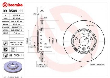 Тормозной диск передняя левая/правая RENAULT KANGOO, KANGOO BE BOP, KANGOO EXPRESS 1.2-Electric 02.08- BREMBO 09.D509.11