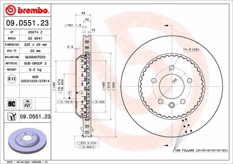 Фото автозапчасти тормозной диск задний левая/правая LAND ROVER DEFENDER 2.0-3.0H 09.19- BREMBO 09.D551.23