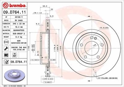 Фото автозапчастини диск гальмівний BREMBO 09D76411 (фото 1)