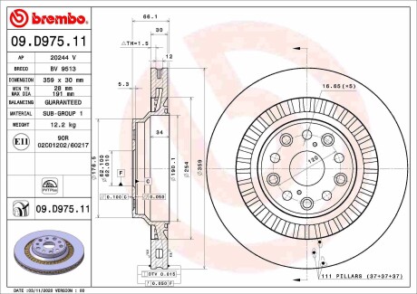 Фото автозапчасти тормозной диск задний левая/правая LEXUS LC, LS 3.5/3.5H/5.0 11.16- BREMBO 09.D975.11