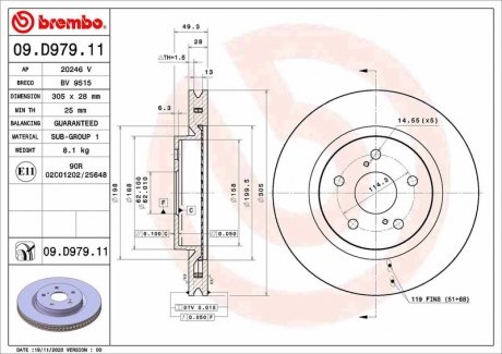 Фото автозапчастини гальмівний диск BREMBO 09D97911