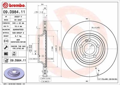 Фото автозапчасти диск гальмівний із внутрішньою вентиляцією BREMBO 09D98411