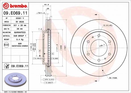 Фото автозапчасти тормозной диск передний левый/правый MITSUBISHI PAJERO SPORT III 2.4D 08.15- BREMBO 09.E069.11