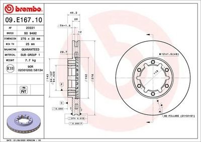 Фото автозапчастини гальмівний диск T VOLVO XC90 02 - (308 мм x 64,8 мм) BREMBO 09.E167.10