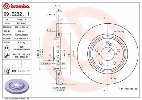 Фото автозапчасти тормозной диск HONDA ODYSSEY 3.5 08.10- BREMBO 09.E232.11