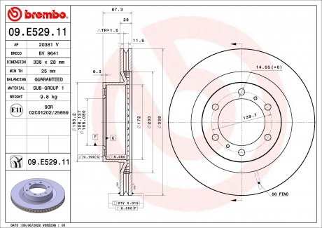 Фото автозапчастини гальмівний диск BREMBO 09E52911