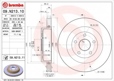 Тормозной диск задний левая/правая JEEP GRAND CHEROKEE III 6.1 03.06-12.10 BREMBO 09.N213.11 (фото 1)